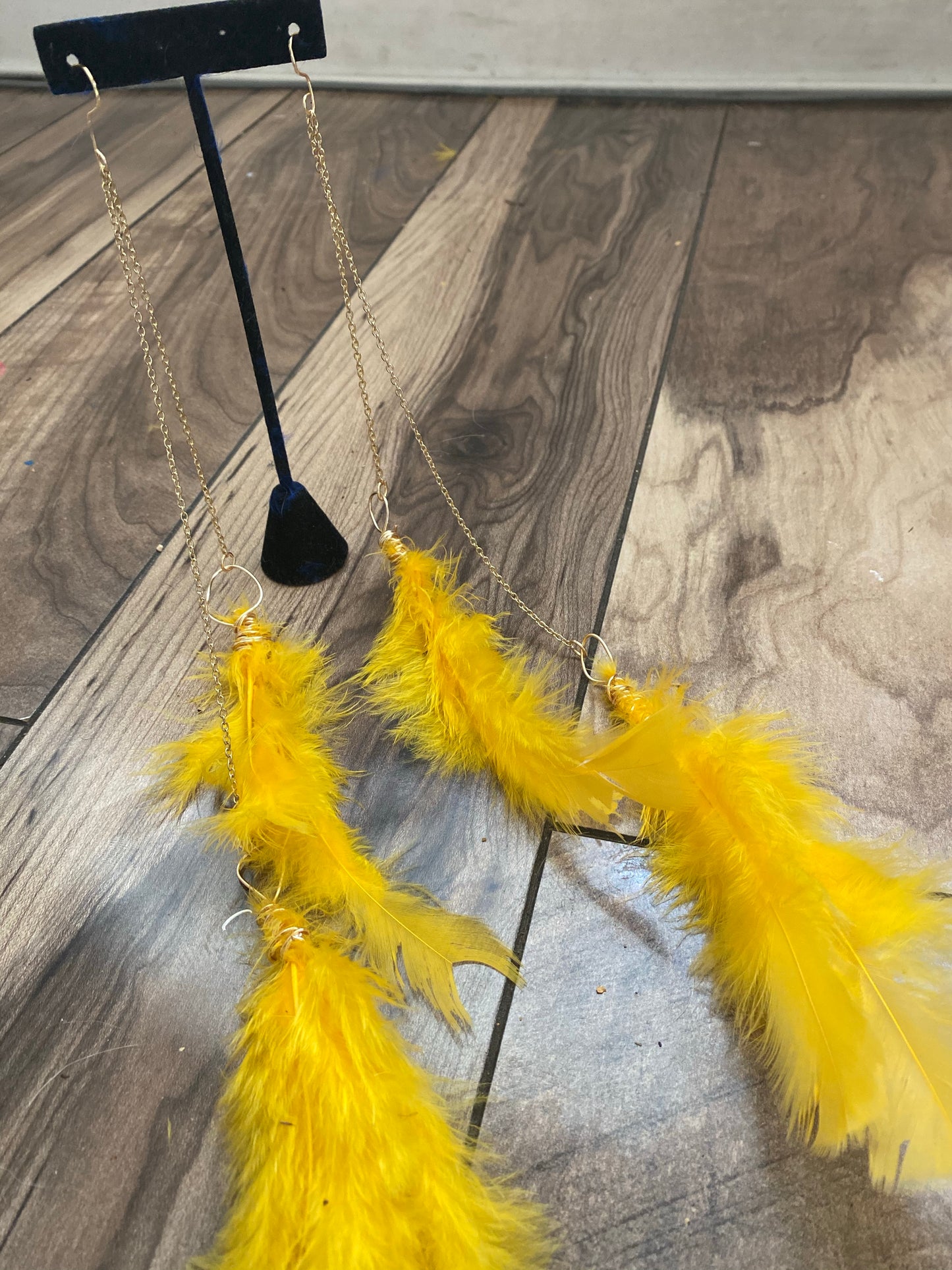 Yellow fever Feather Dangles