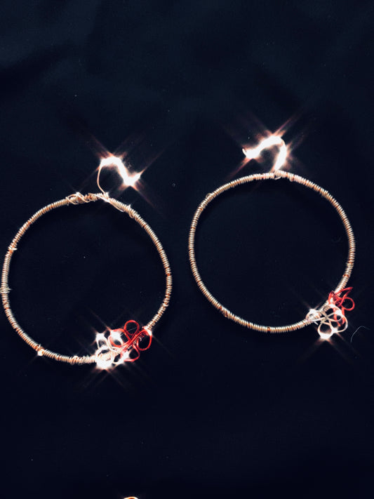 Small silver & red daisy hoops