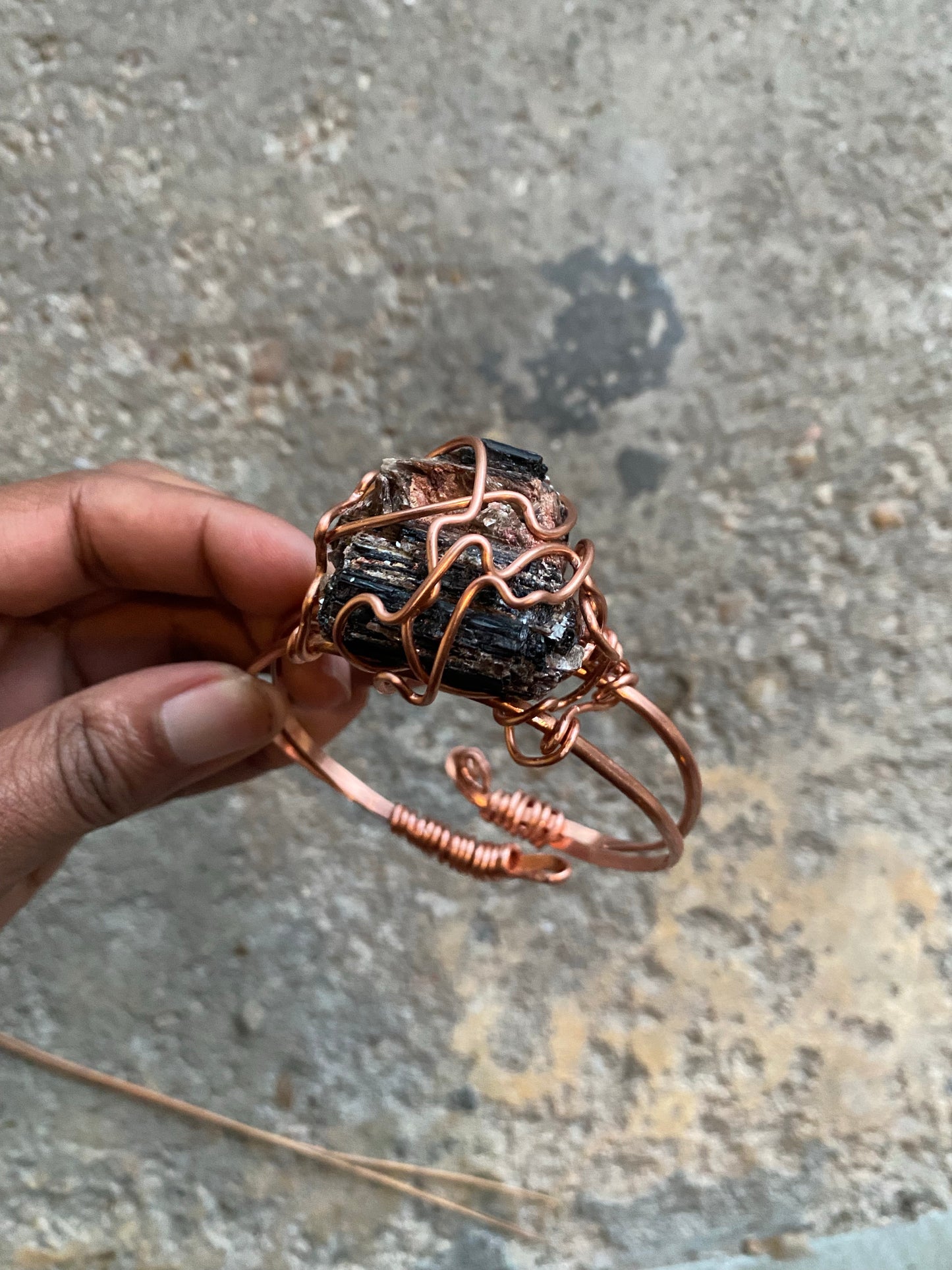 Adjustable Tourmaline with Gold Mica copper bracelet
